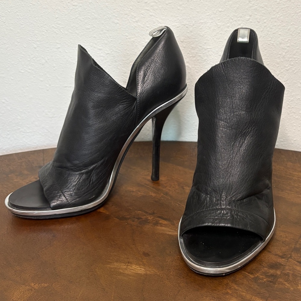 Balenciaga Black Leather Glove Open Toe Pumps Size 38